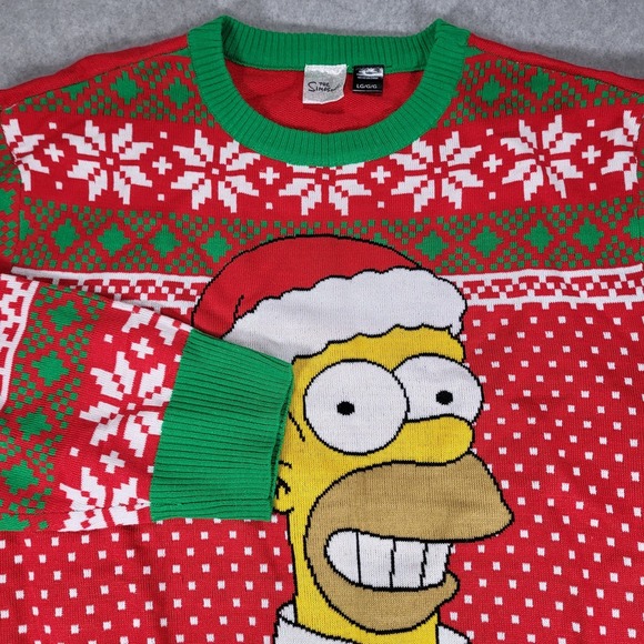 Other - Homer Simpson‎ Ugly Christmas Sweater NWOT Mens Large Crew Neck Red Green White